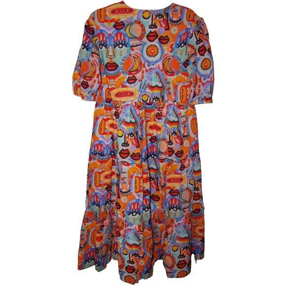 Briton Court NWT Face Print Maxi Tiered Ruffle Dress Multicolor Medium MSRP $269 - Picture 2 of 9